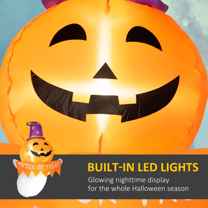 3.4ft Halloween Inflatable Window Sticker Ghost with Orange Face Blow Up Outdoor LED Yard Display Waterproof