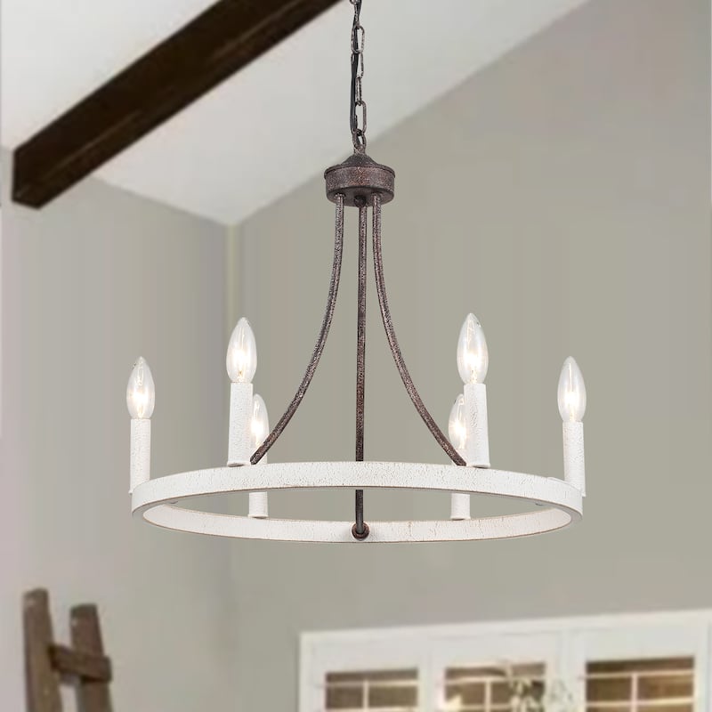 6-Light Farmhouse Chandelier, Modern Wagon Wheel Chandelier for Dining Room Living Room Bedroom Kitchen