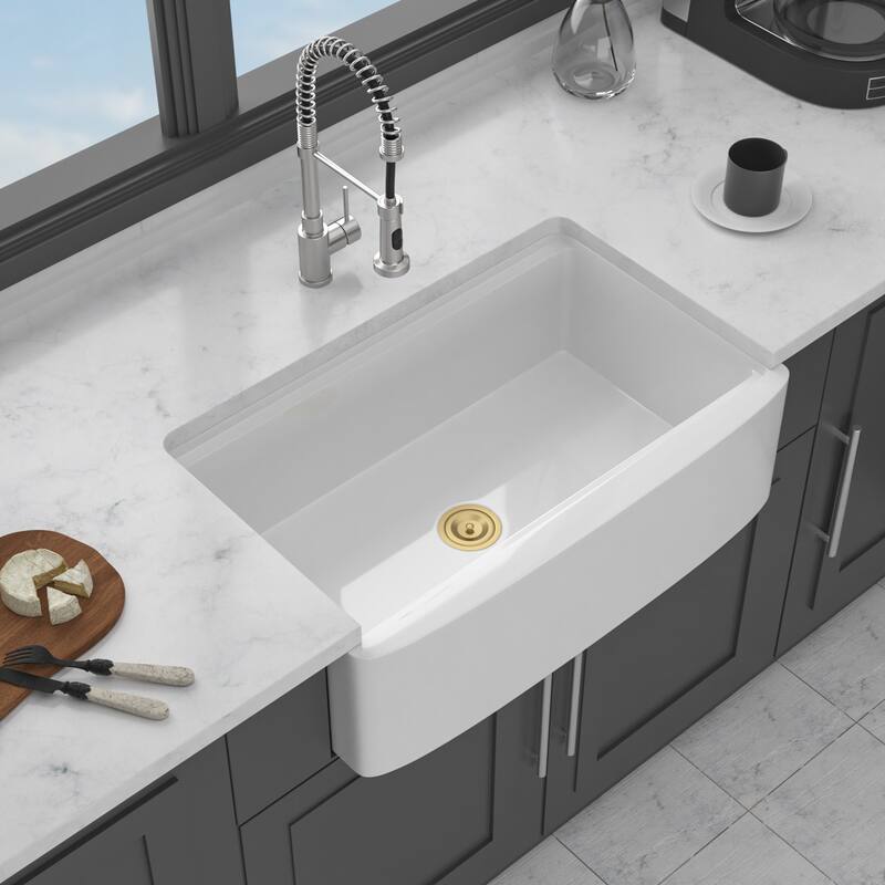 33" White Farmhouse Kitchen Sink Workstation - 33 x 21 x 10 inch White Porcelain Ceramic Sngle Bowl Kitchen Sink