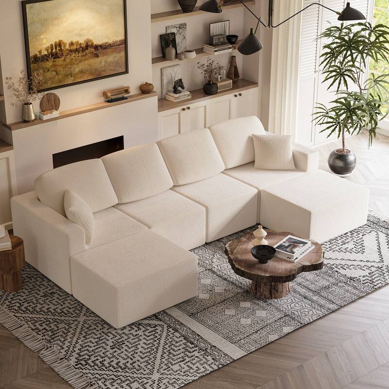 126" Modular Sectional Sofa, U Shaped Cloud Couches for Living Room, Upholstered Boneless Couch with Ottoman