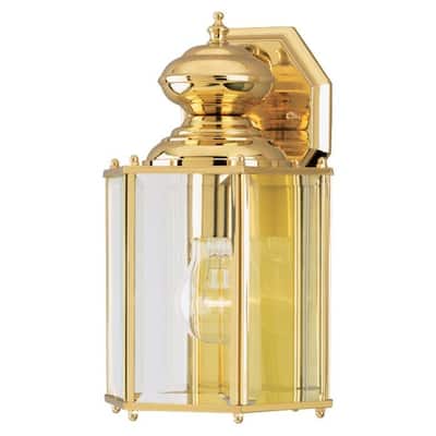 Westinghouse One-Light Exterior Wall Lantern, Polished Brass Finish on Steel with Clear Beveled Glass Panels