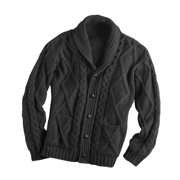 Men's Aran Shawl Collar Cable Knit Cardigan Sweater - Free Shipping ...