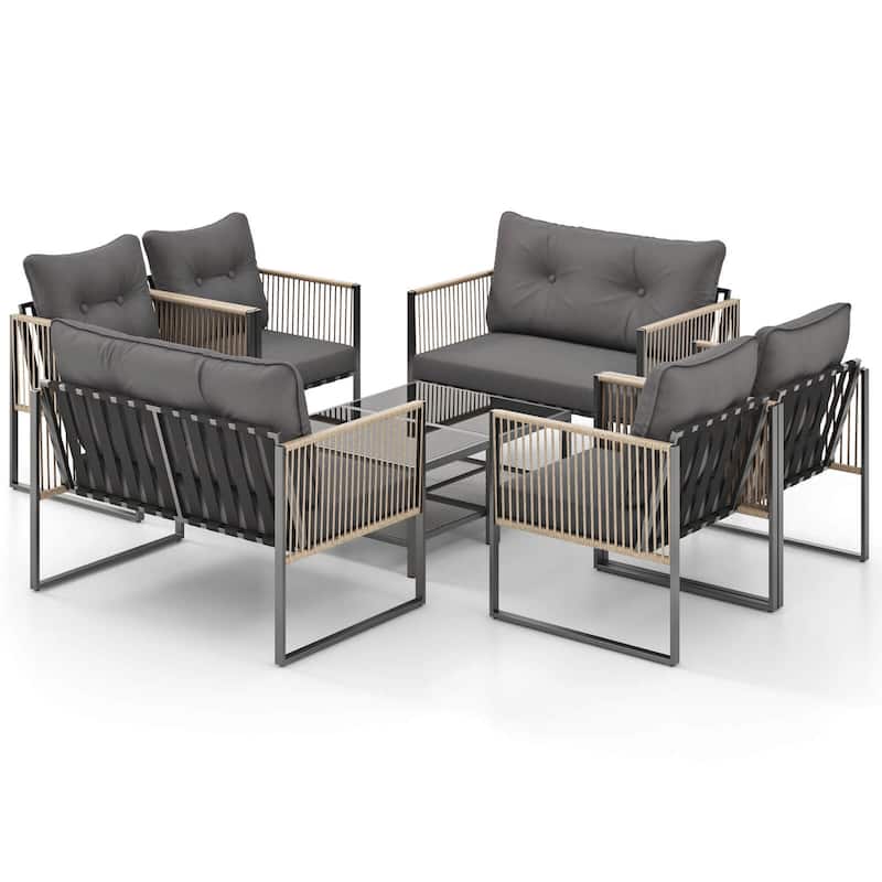 4/8 PCS Patio Furniture Set Outdoor PE Rattan Conversation Sofa Set - 8-Piece