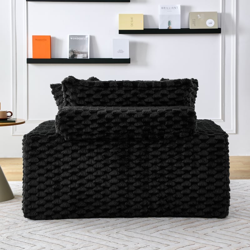 Versatile Chaise Lounge Couch Floor Standing Sofa Chair Turtle Fleece Single Accent Chiar with Pillows and Streamlined Armrests