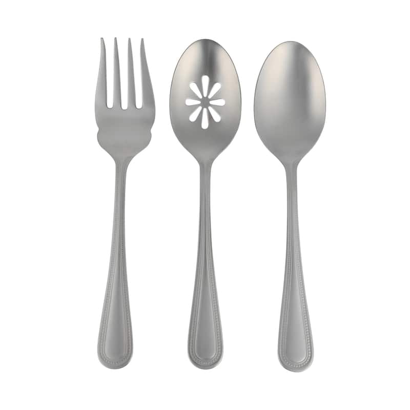Gibson Home Sinta 87-Piece Stainless Steel Polished Flatware Set with Bead Border Design - Service for 12 Plus Serving Utensils