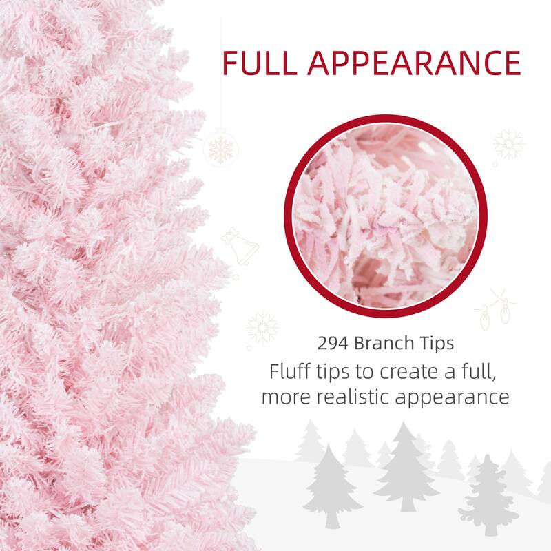 5ft Artificial Flocked Christmas Tree with Warm White LED Lights, Slim Design