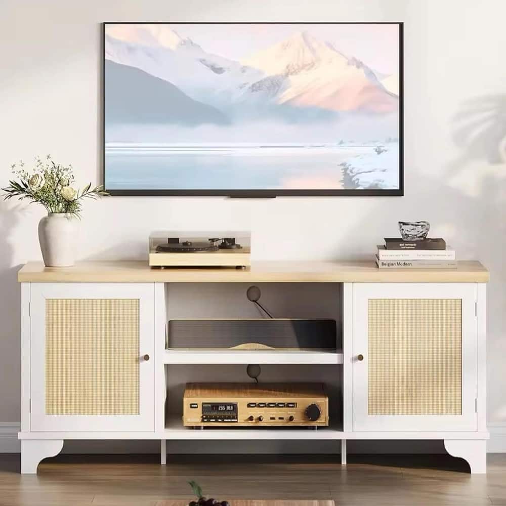 Farmhouse Entertainment Center Rattan TV Stand Fits TVs Up to 70 Inches for Living Room - N/A
