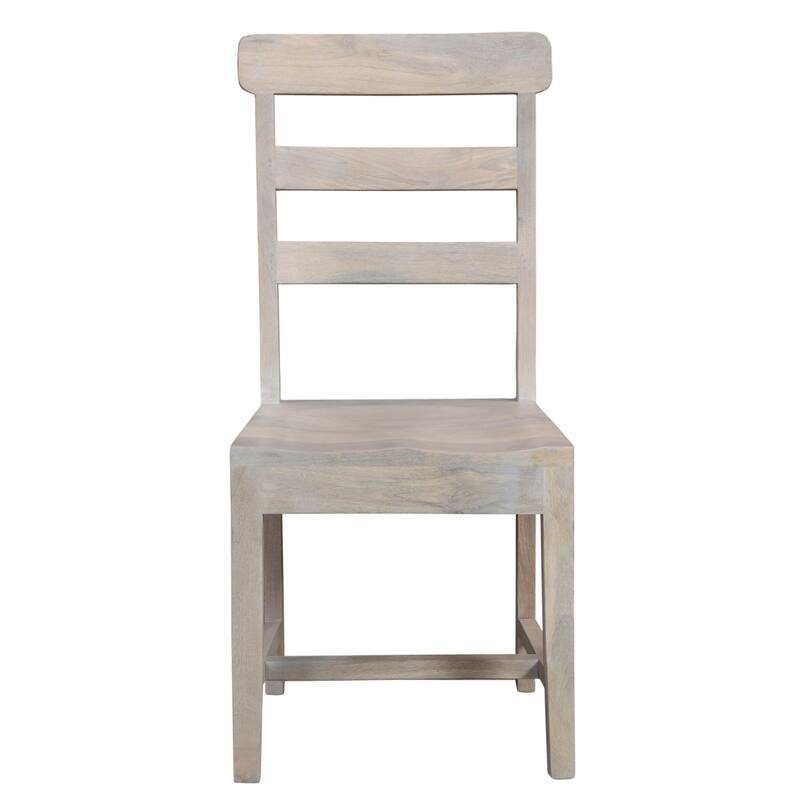 Set of 2 White Wooden Armless Dining Chairs with Ladder Back and for Kitchen or Dining Use - 39.5”H x 17.5”W x 17.5”D