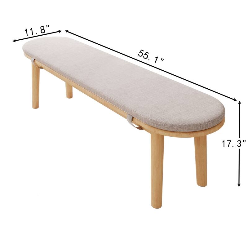 Upholstered Dining Bench, Solid Wood Entryway Bench, Fabric End of Bed Bench