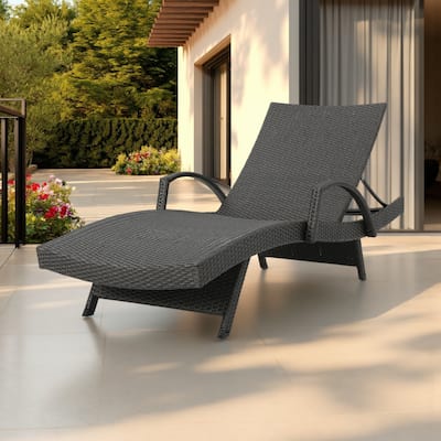 Mach Chaise Lounger Set of 2, Dark Gray Rattan Wicker, Outdoor, 79 Inch