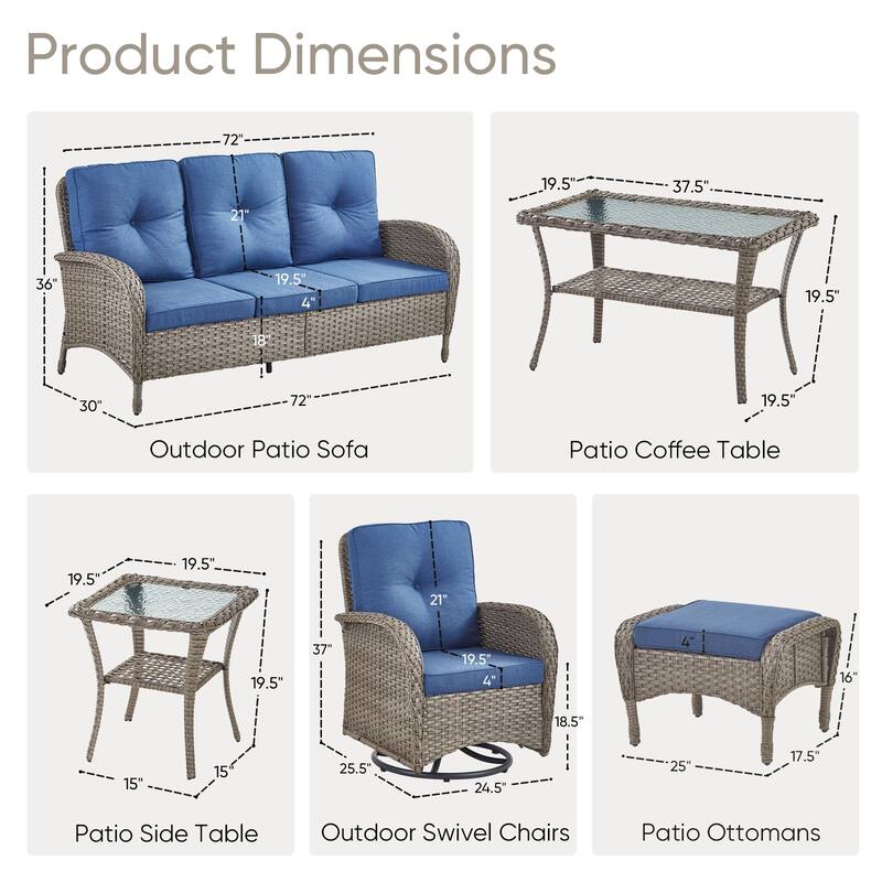 7 Pieces Sofa with Swivel Chairs Ottomans and Table Set