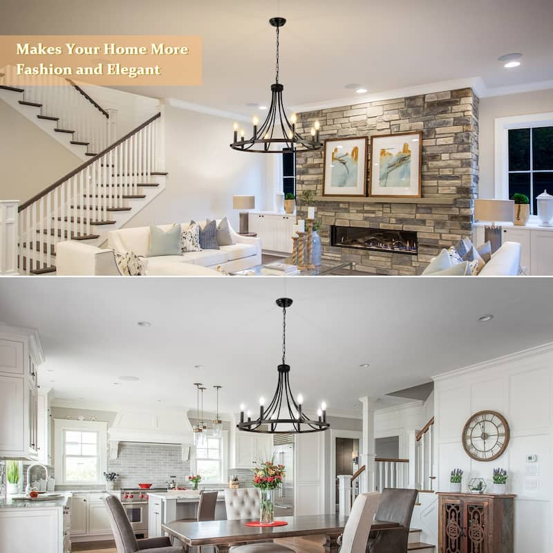 8-Light 25.59 in. Rustic Wagon Wheel Chandelier for Kitchen Living Room