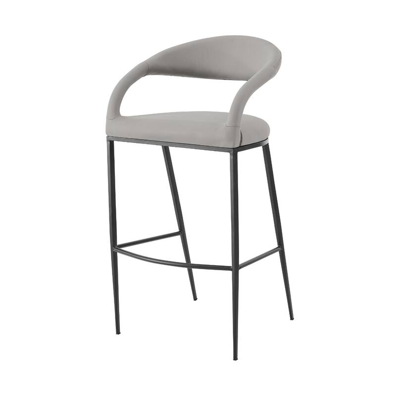 Faux Leather Counter Height Bar Chair with Arms, Bucket Seat and Matte Black Iron Frame