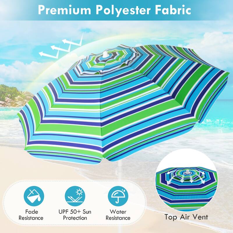 7.2 FT Portable Beach Umbrella with Sand Anchor and Tilt for Outdoor Use