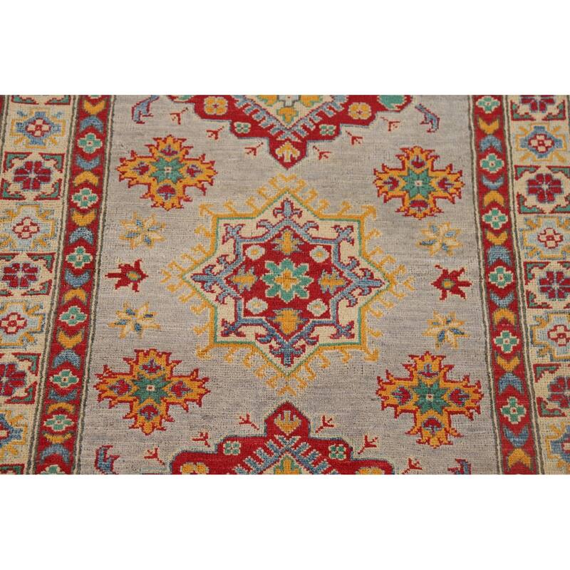 Kazak Oriental Foyer Rug Handmade Grey Wool Carpet - 3'4" x 5'1"