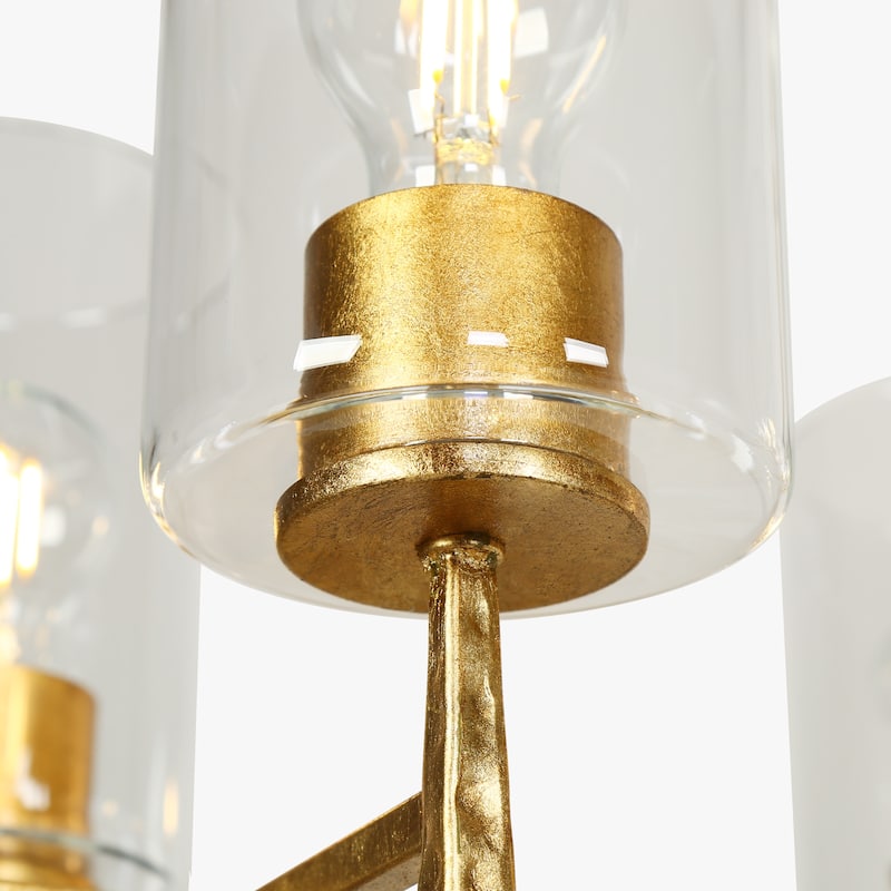 Midas Mid-century Modern 8-Light Vintage Linear Dining Room Chandelier with Cylinder Glass - 40.8"W x 14.6"D x 21-76"H