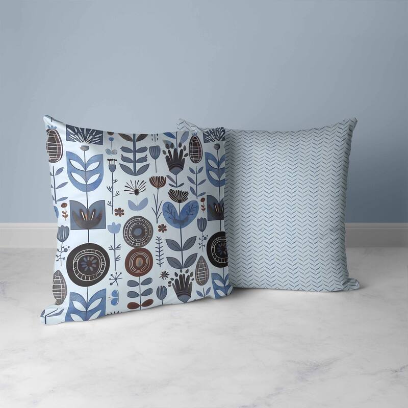 Baltic Blossoms Faux Suede Reversible Throw Pillow SkyBlue and Black