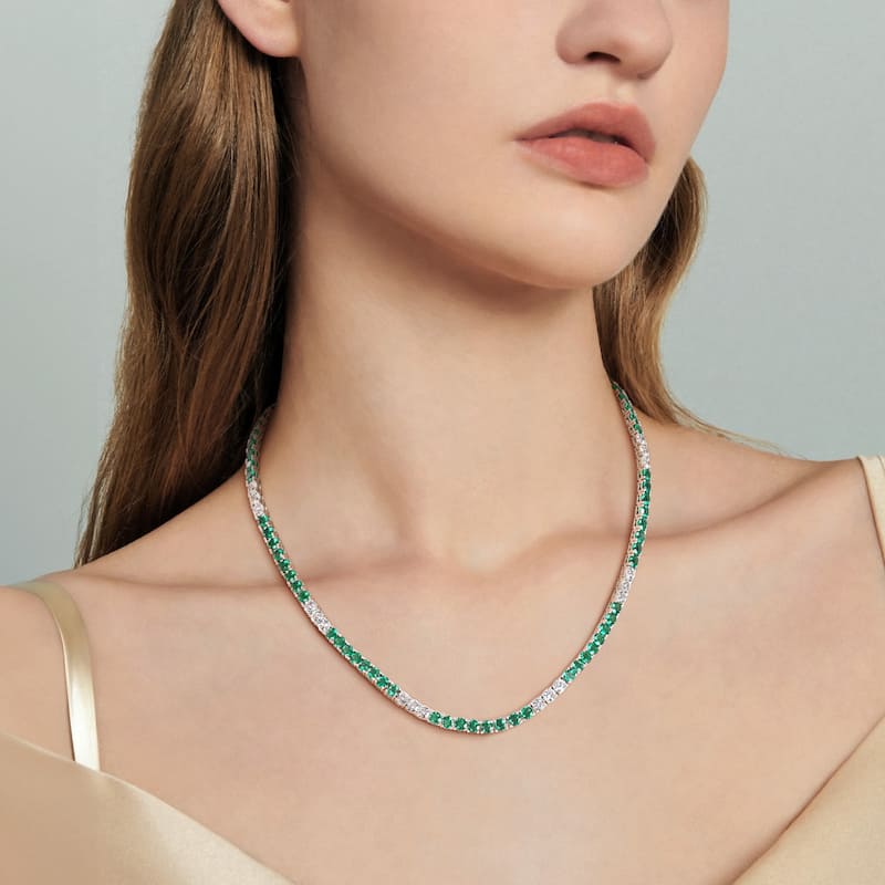 Miadora Created Gemstone Tennis Necklace Sterling Silver - 17in