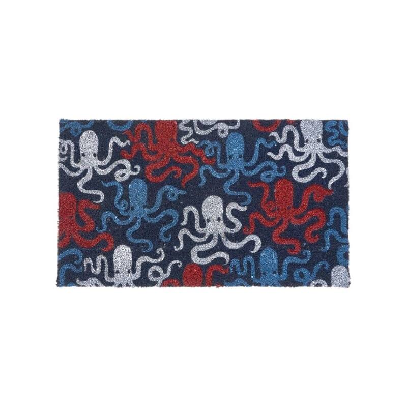 HomeRoots 16" X 30" Blue Red And White Octopus Indoor Coir Door Mat - 15.70' X '29.60