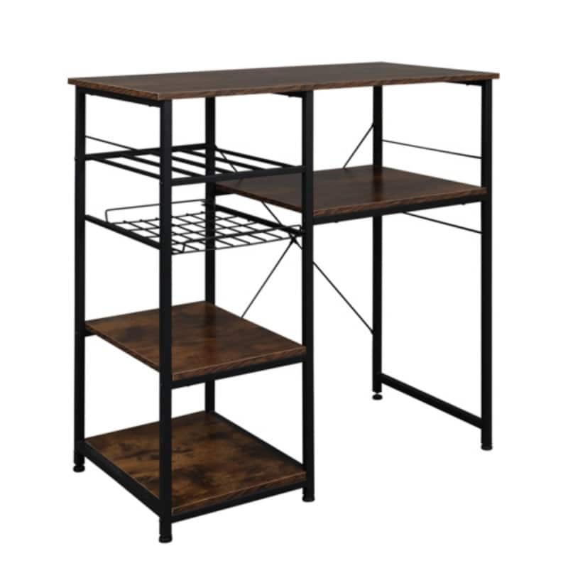 Microwave Oven Stand Storage Cart Bakers Rack with Drawer Brown - N/A