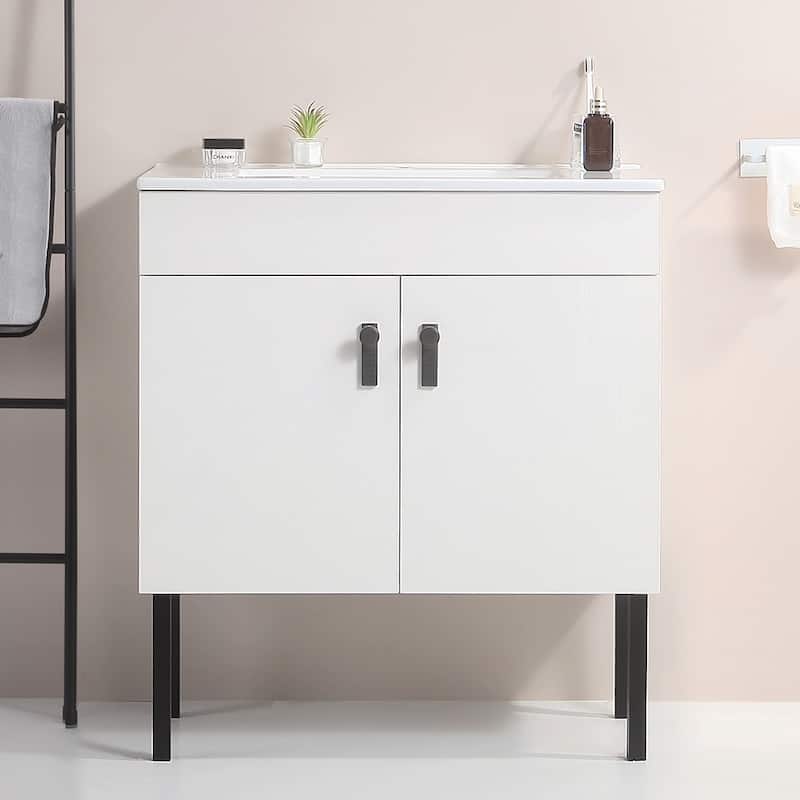 30 in. W x 19 in. D x 23 in. H Bathroom Vanity with White Ceramic Basin,Two Soft Close Cabinet Doors,Excluding Faucets