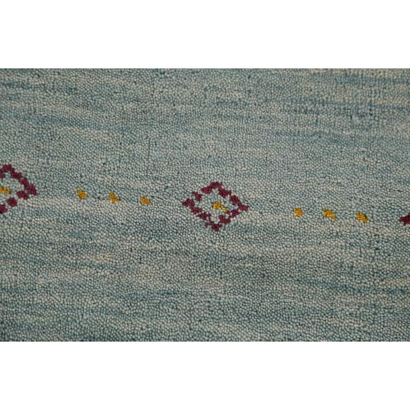 Blue Gabbeh Oriental Area Rug Handmade Wool Carpet - 4'2"x 5'10"