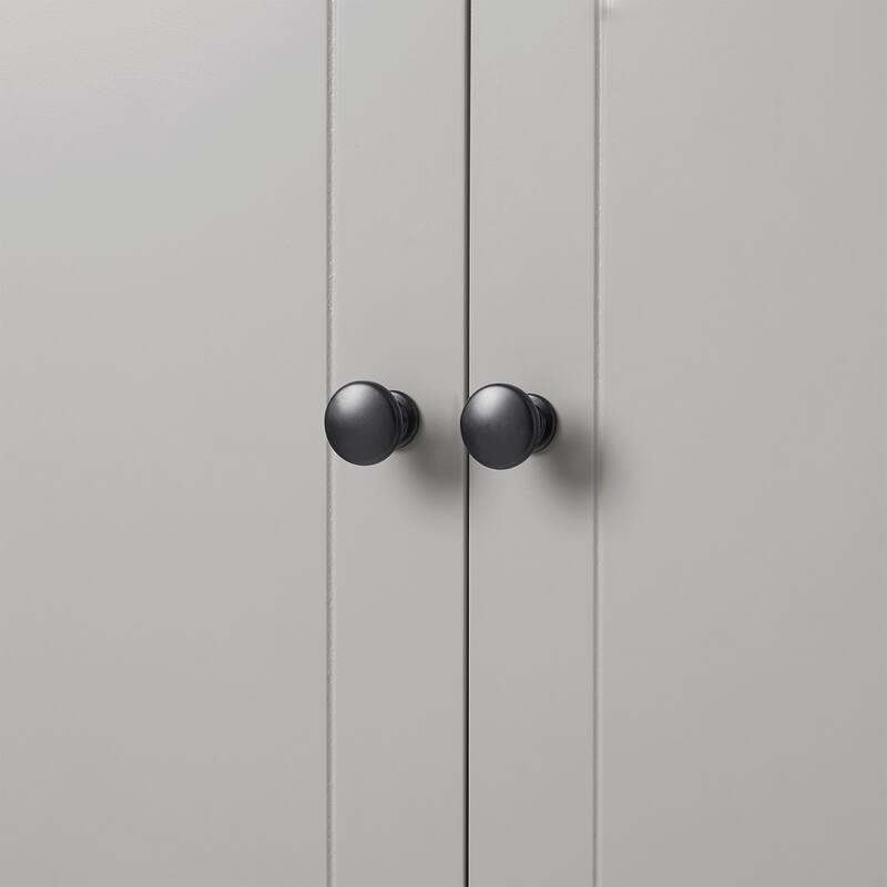 Retro Style Double Door Cabinet with 4 Storage Drawers, Round Metal Knobs and Adjustable Shelves for Bathroom Living Room Office