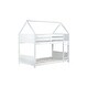 preview thumbnail 9 of 10, White Twin Over Twin House Bunk Bed with Ladder & Headboards, Rubber Wood Floor Bed Frame with Safety Guardrails for Kids