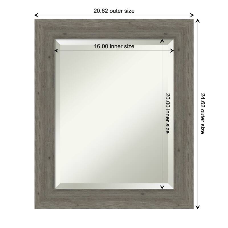 Beveled Wood Bathroom Wall Mirror - Fencepost Grey Narrow Frame
