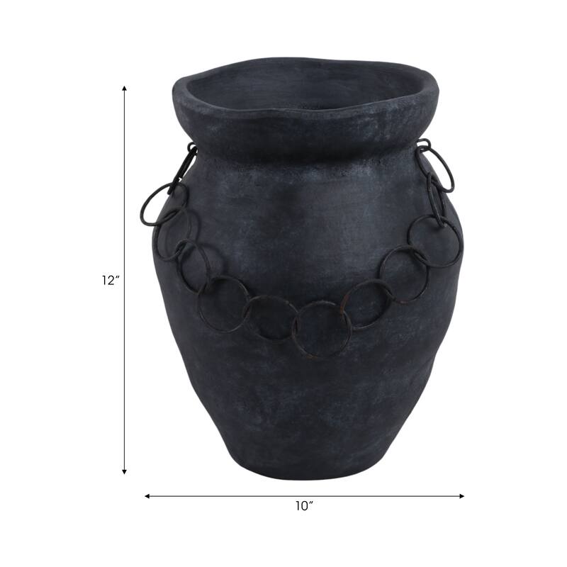 Pottery Terracotta Vase with Ring Accent Detail Modern Display Piece