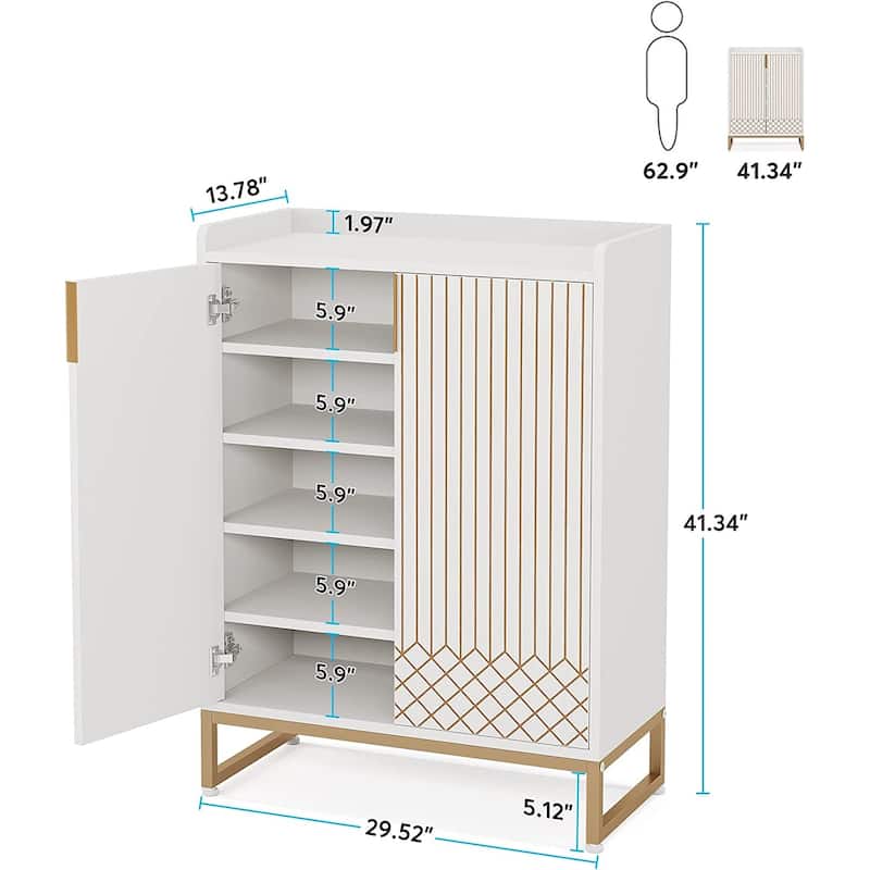 Sturdy 5-Tier Wood Shoe Cabinet with Doors for Entryway Hallway