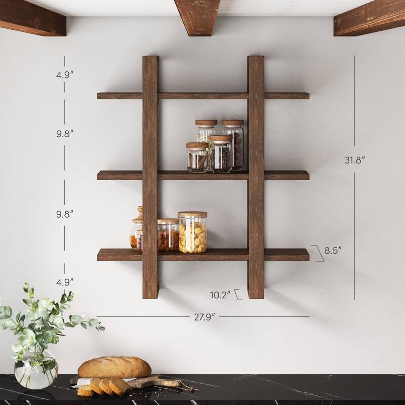 Nathan James Benji Floating Wall Book Shelves, 3-Tier Display Shelf, Decorative Modular Shelf in Solid Wood