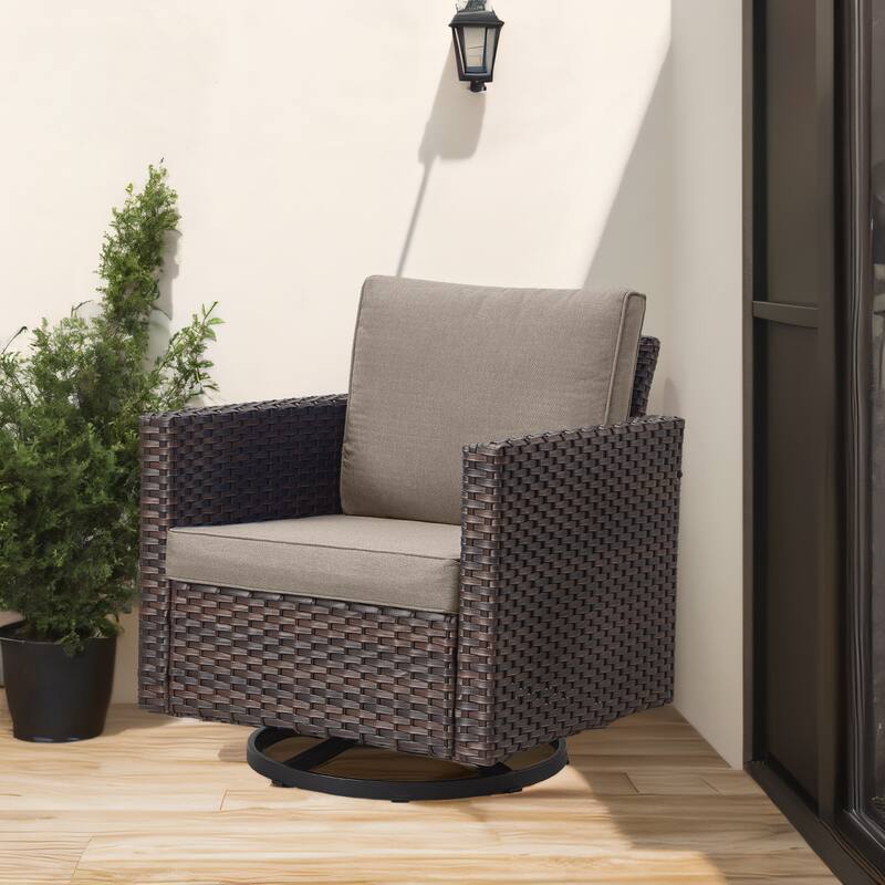 Gymojoy Wicker Swivel Glider Chair with 4 inch Olefin Cushions