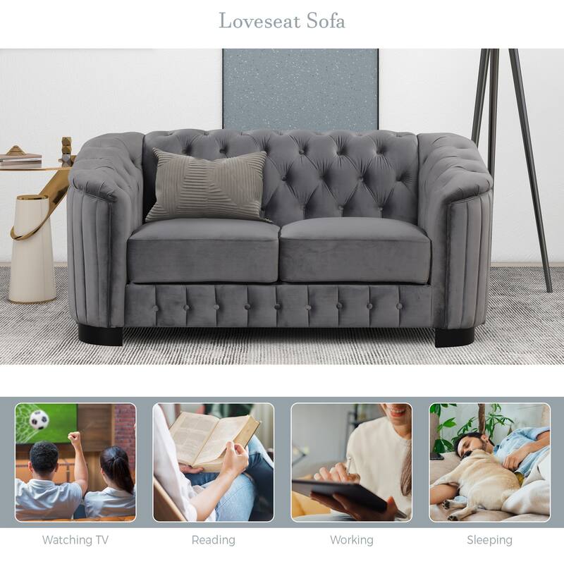 64.3" Velvet 2-Seat Sofa with Wood Frame & Ergonomic Backrest