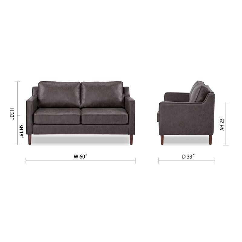 Artdeco Home - Sedona Modern Loveseat Sofa, Faux Linen / Vegan Leather Couch