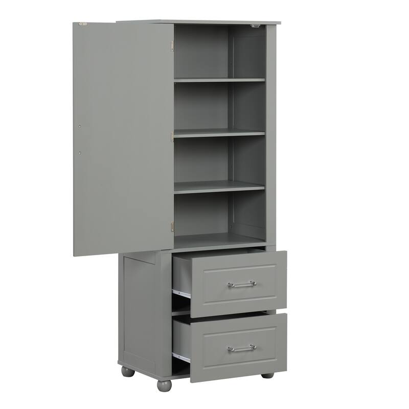 Tall Bathroom Storage Cabinet, Freestanding Storage Cabinet With Two Drawers And Adjustable Shelf, Mdf Board With Painted Finish