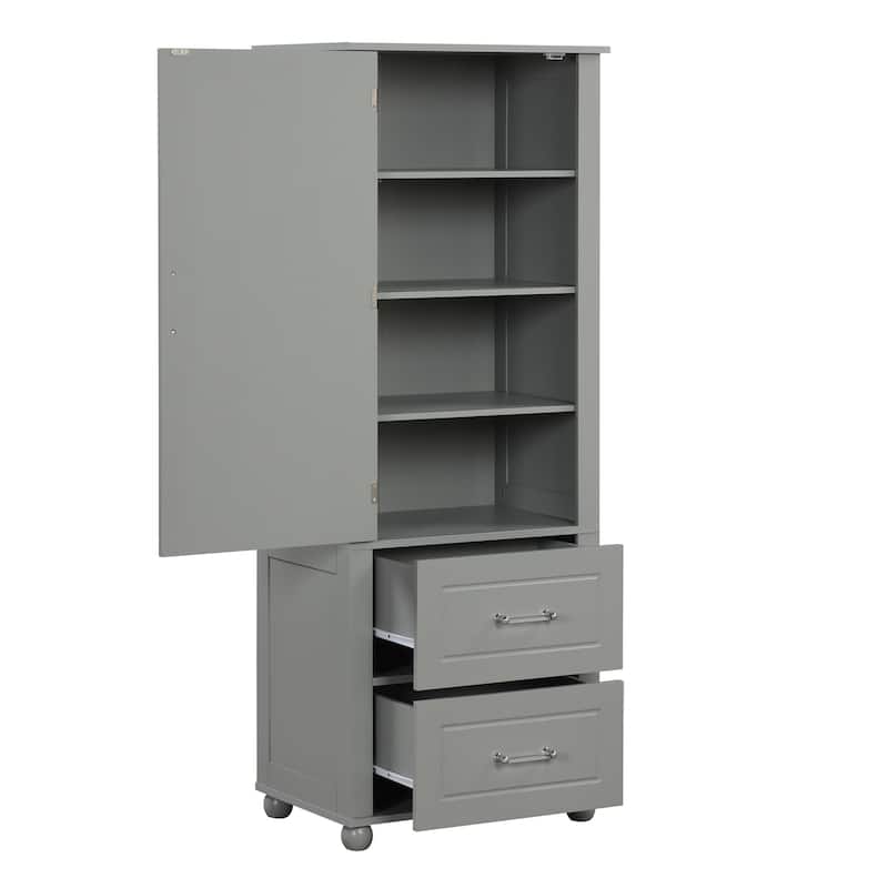 Tall Bathroom Storage Cabinet,Freestanding Cabinet with Two Drawers and Adjustable Shelf,MDF Board with Painted Finish