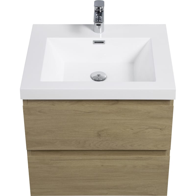 24"Bathroom Vanity with Sink,Modern Wall-Mounted Bathroom Storage Vanity Cabinet with Resin Top Basin and Soft Close Drawers