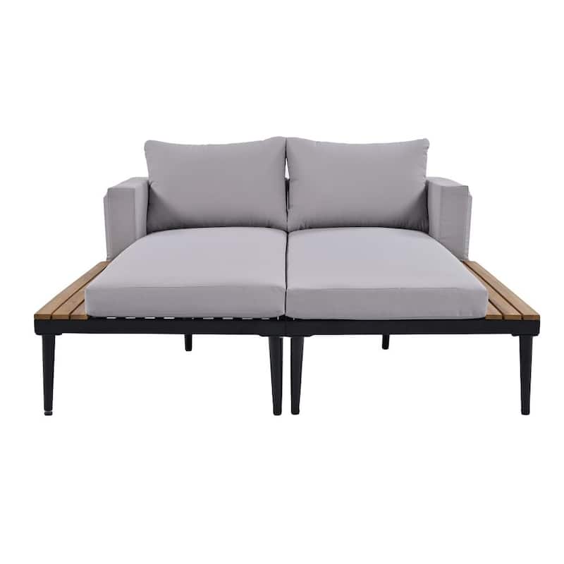 Modern Outdoor Daybed Patio Metal Daybed with Wood Topped Side Spaces