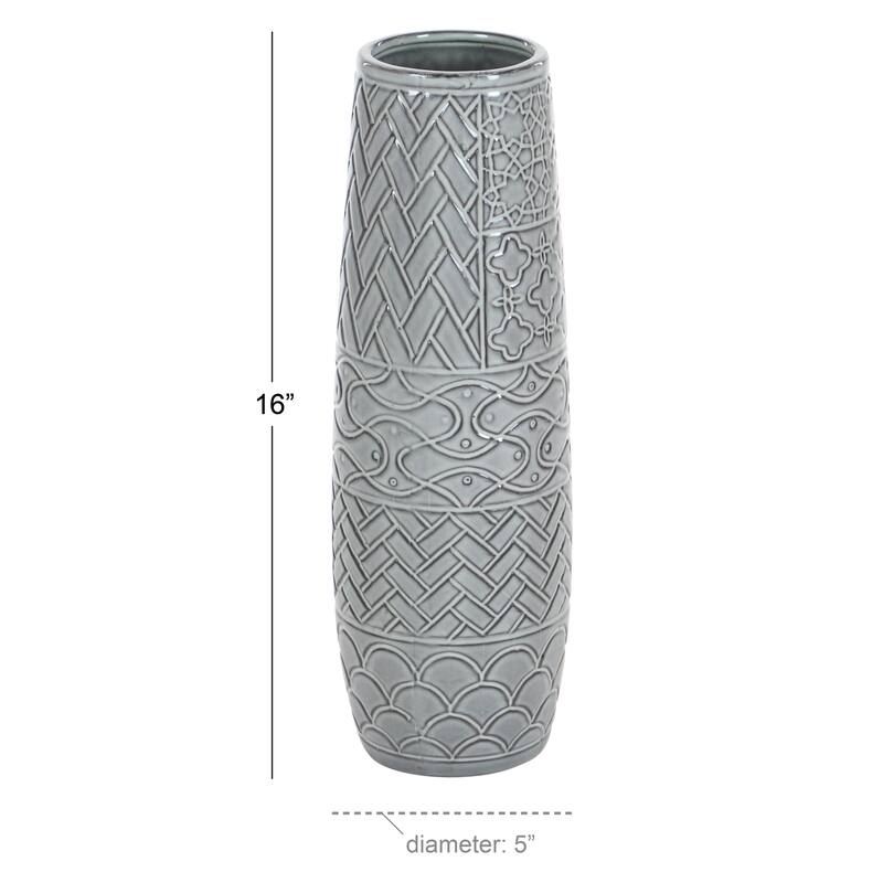 Gray Ceramic Vase with Varying Patterns