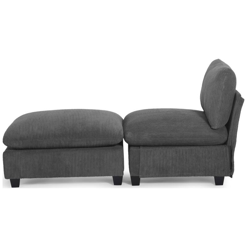 Hamilton Corduroy Upholstered Single Sofa Chair with Ottoman