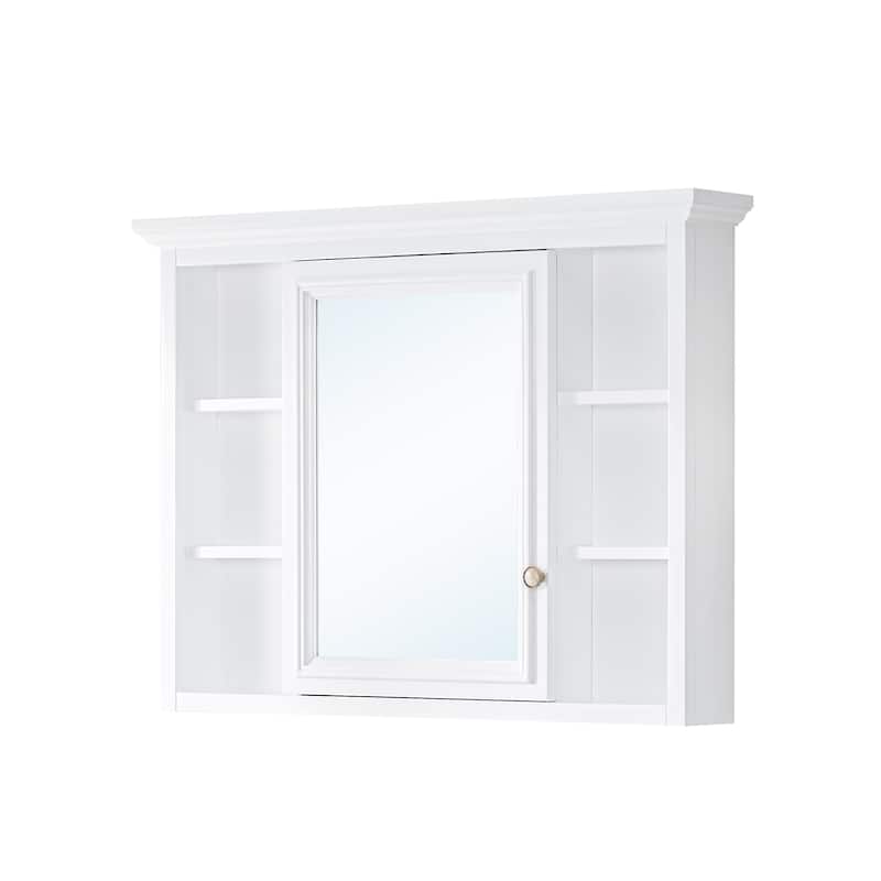 40"W X30"H Surface Mount Solid Wood Framed Medicine Cabinet With Mirror And Wooden Shelves