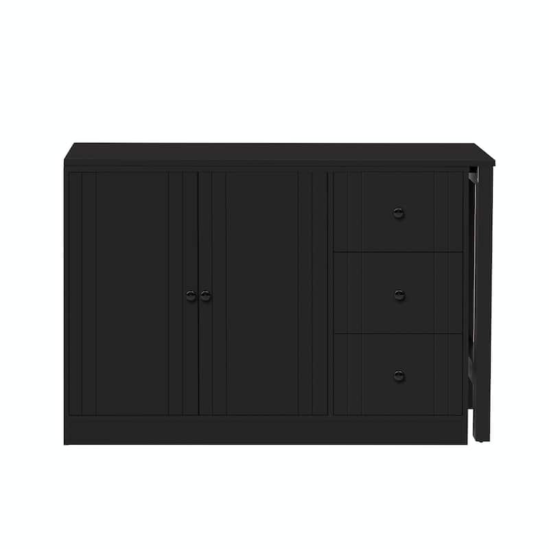 89.7'' Wooden Sideboard with Extendable Table - Multifunctional Storage Cabinet with 2 Doors and 3 Drawers