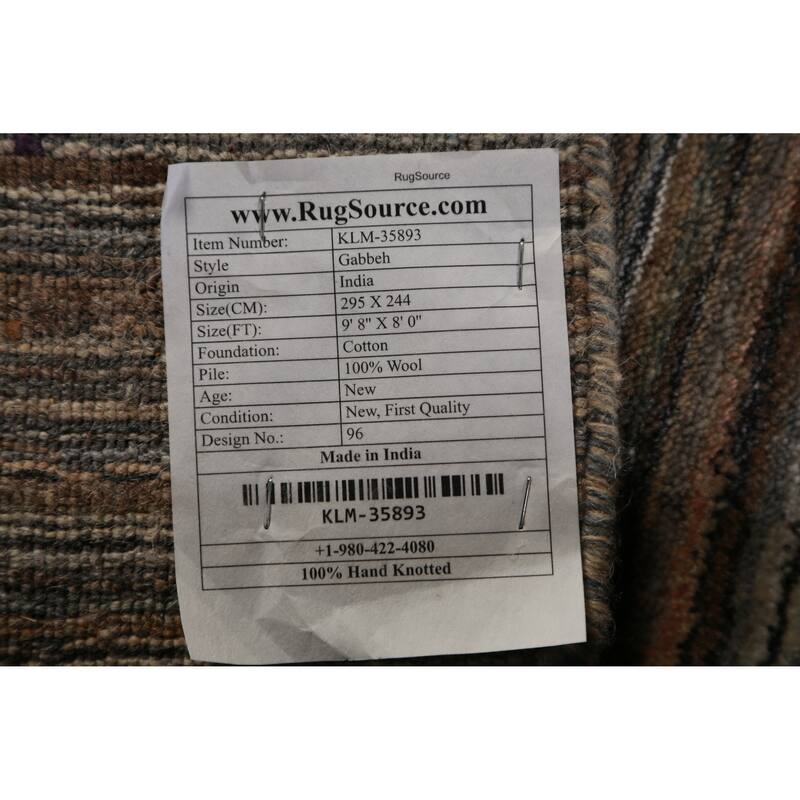 Striped Gabbeh Indian Area Rug Handmade Brown Wool Carpet - 8'0" x 9'8"