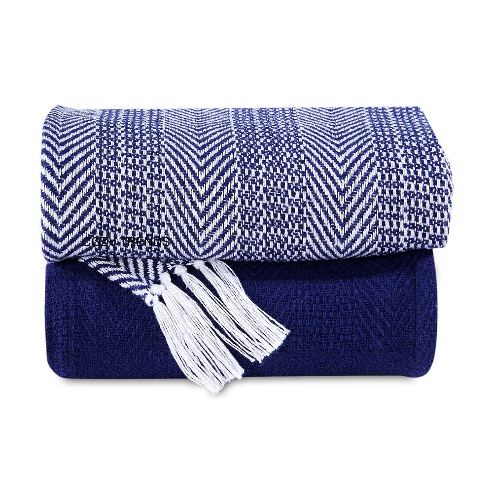 Handwoven Luxurious Cotton Sofa Couch Bed Throw Blankets All Season - Set of 2 (50''x60'')