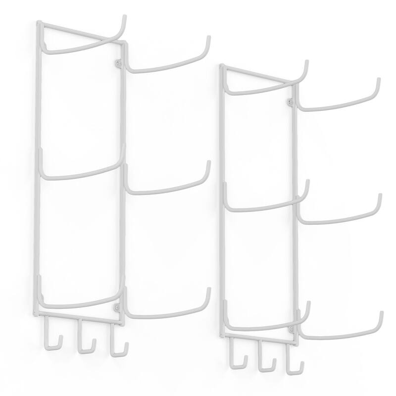 Wall Mount Yoga Mat Holder and Foam Roller Rack with 3 Hanging Hooks for Yoga Straps, Set of 2