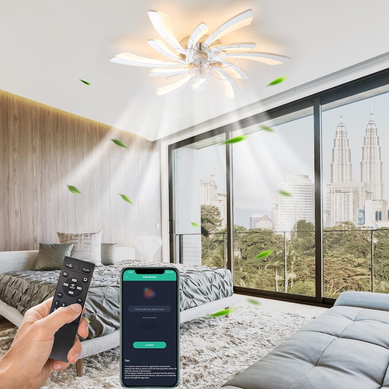 31" Oaks Aura Modern Flush Mount Ceiling Fan with Lights, 12in. Fan Blade 6-Speed Fan Light With Remote Control