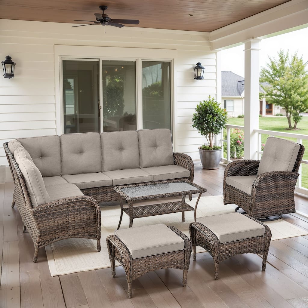 Outdoor Sectional Sofa with Swivel Chair Ottomans