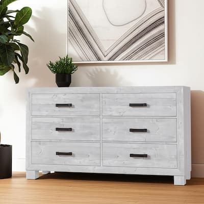 HomeRoots 59" Gray Wood Six Drawer Double Dresser