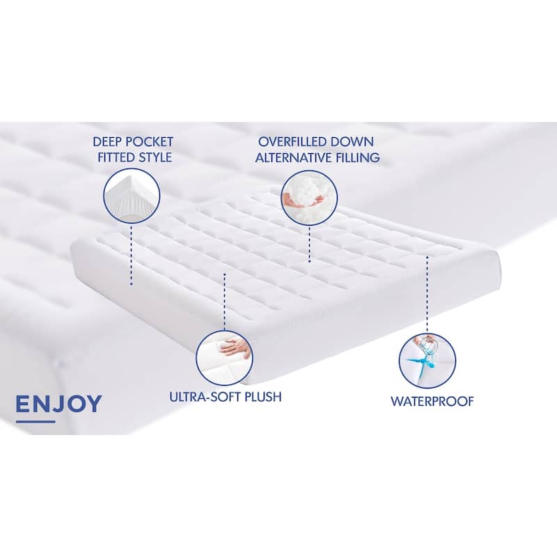 Madison Park Heavenly Soft Overfilled Plush Down Alt. Waterproof Mattress Pad - White